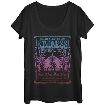 Juniors' Worldwide Kindness Festival Tour Gradient Poster Scoop Neck Graphic Tee