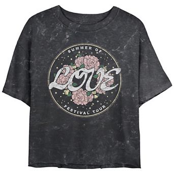 Juniors' Summer Of Love Festival Tour Stamp Cropped Graphic Tee