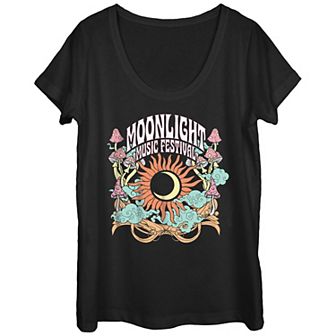 Juniors' Moonlight Music Festival Scoop Neck Graphic Tee