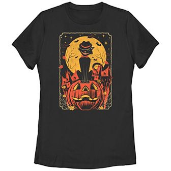 Juniors' Vintage Halloween Cat Graphic Tee
