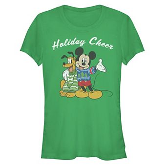 Disney's Mickey Mouse Juniors' Mickey And Pluto Holiday Cheer Graphic Tee