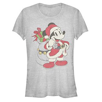 Disney's Mickey Mouse Juniors' Mickey Dressed As Santa Claus Distressed Design Graphic Tee