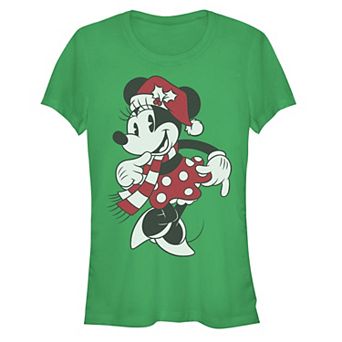 Disney's Minnie Mouse Juniors' Minnie Wearing Santa Clause Hat Graphic Tee