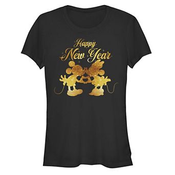 Disney's Mickey Mouse Juniors' Mickey and Minnie Kissing Happy New Year Graphic Tee