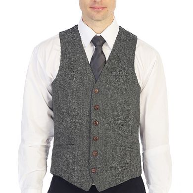 Gioberti Men's 6 Button Slim Fit Formal Herringbone Tweed Vest