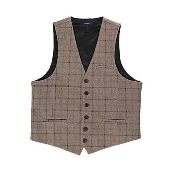 Gioberti Men's 6 Button Slim Fit Formal Herringbone Tweed Vest