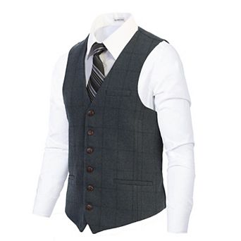 Gioberti Men's 6 Button Slim Fit Formal Herringbone Tweed Vest