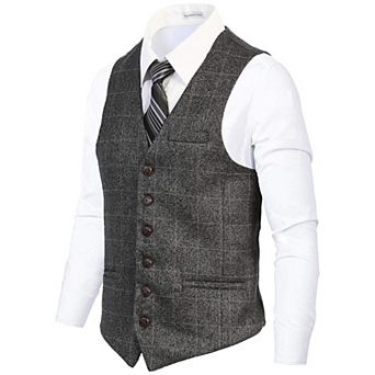 Gioberti Men's 6 Button Slim Fit Formal Herringbone Tweed Vest