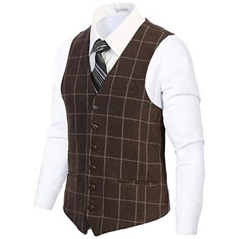 Gioberti Men's 6 Button Slim Fit Formal Herringbone Tweed Vest