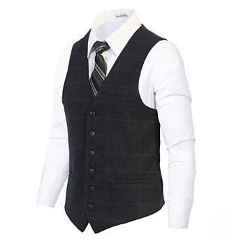Gioberti Men's 6 Button Slim Fit Formal Herringbone Tweed Vest