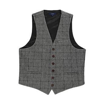 Gioberti Men's 6 Button Slim Fit Formal Herringbone Tweed Vest