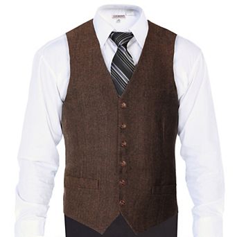 Gioberti Men's 6 Button Slim Fit Formal Herringbone Tweed Vest