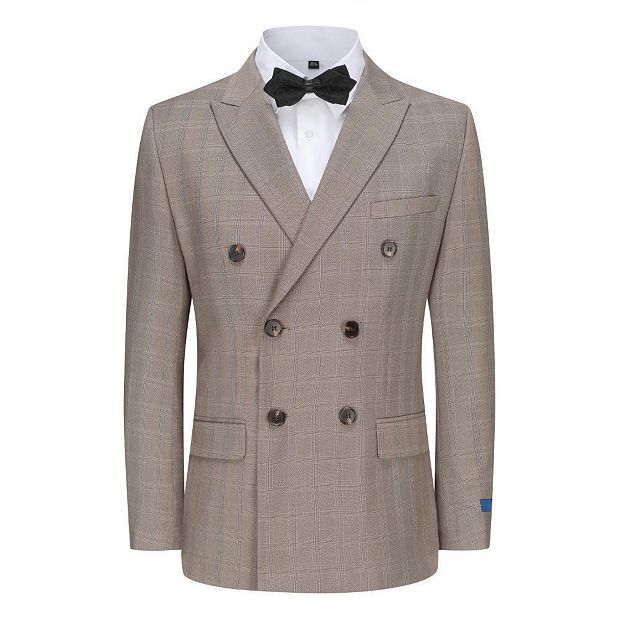 Slim Fit 2pc Brown Check Double Breasted Suit