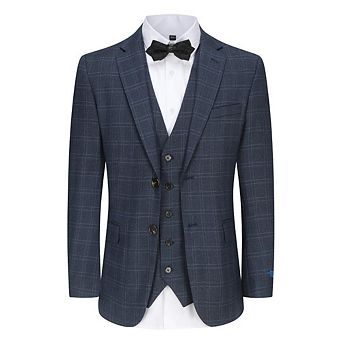 Slim Fit 3 pc Tailored Blue Check Suit