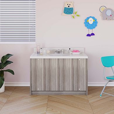 Tot Mate Single Floor Daycare Vanity With Marble Top, Kids Bathroom Vanities