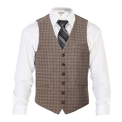 Gioberti Men's 6 Button Slim Fit Formal Herringbone Tweed Vest