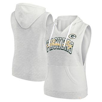Women's Fanatics Branded Oatmeal Green Bay Packers Lounge Script Sleeveless V-Neck Pullover Hoodie