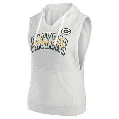Women's Fanatics Branded Oatmeal Green Bay Packers Lounge Script Sleeveless V-Neck Pullover Hoodie