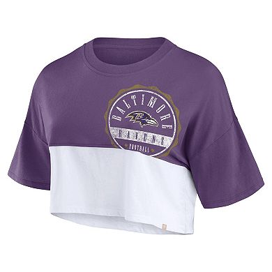 Women's Fanatics Purple/White Baltimore Ravens Boxy Color Split Cropped T-Shirt
