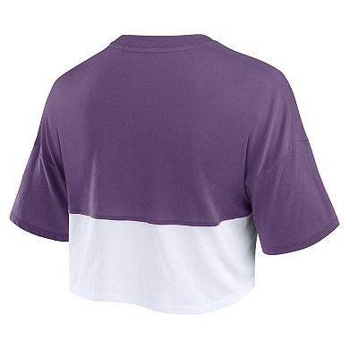 Women's Fanatics Purple/White Baltimore Ravens Boxy Color Split Cropped T-Shirt