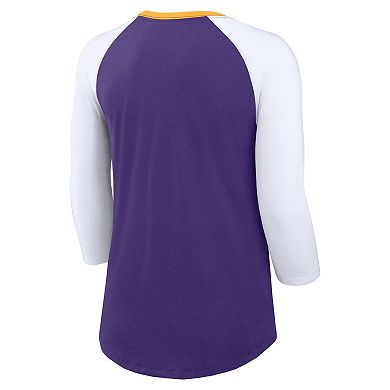 Women's Nike Purple/White Minnesota Vikings Knockout Arch Raglan Tri-Blend 3/4-Sleeve T-Shirt