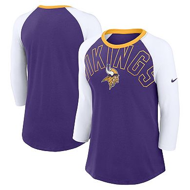 Women's Nike Purple/White Minnesota Vikings Knockout Arch Raglan Tri-Blend 3/4-Sleeve T-Shirt