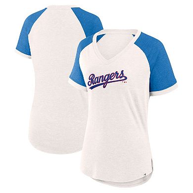 Women's Fanatics Branded White/Royal Texas Rangers For the Team Slub Raglan V-Neck Jersey T-Shirt