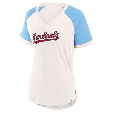 Women's Fanatics Branded White/Light Blue St. Louis Cardinals For the Team Slub Raglan V-Neck Jersey T-Shirt