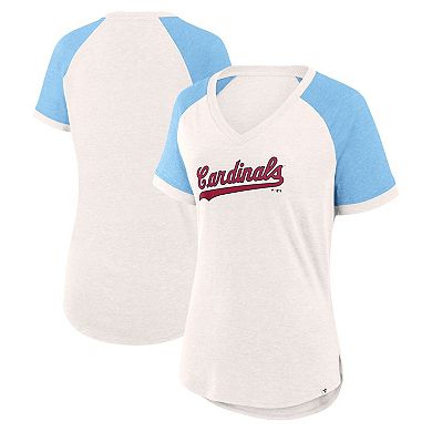 Women's Fanatics Branded White/Light Blue St. Louis Cardinals For the Team Slub Raglan V-Neck Jersey T-Shirt