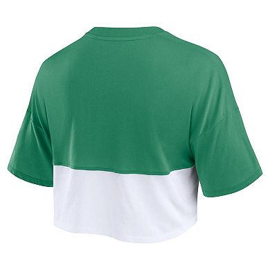 Women's Fanatics Branded Green/White Miami Hurricanes Oversized Badge Colorblock Cropped T-Shirt