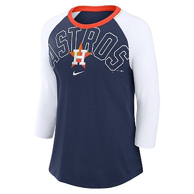 Women's Nike Navy/White Houston Astros Knockout Arch 3/4-Sleeve Raglan Tri-Blend T-Shirt