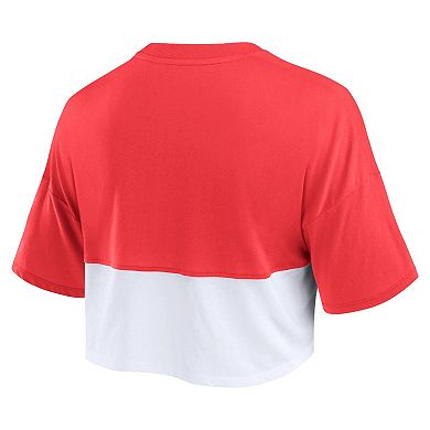 Women's Fanatics Branded Red/White Wisconsin Badgers Oversized Badge Colorblock Cropped T-Shirt