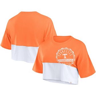 Women's Fanatics Branded Tennessee Orange/White Tennessee Volunteers Oversized Badge Colorblock Cropped T-Shirt