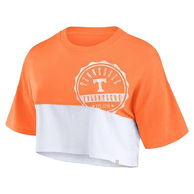 Women's Fanatics Branded Tennessee Orange/White Tennessee Volunteers Oversized Badge Colorblock Cropped T-Shirt