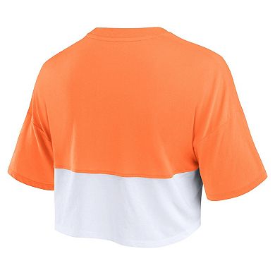 Women's Fanatics Branded Tennessee Orange/White Tennessee Volunteers Oversized Badge Colorblock Cropped T-Shirt