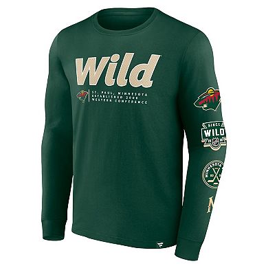 Men's Fanatics Branded Green Minnesota Wild Strike the Goal Long Sleeve T-Shirt