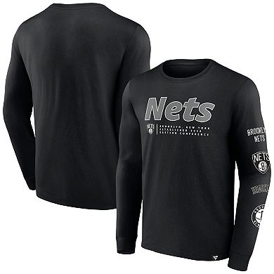 Men's Fanatics Branded Black Brooklyn Nets Baseline Long Sleeve T-Shirt