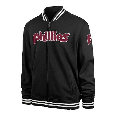 Men's '47 Black Philadelphia Phillies Wax Pack Pro Camden Full-Zip Track Jacket