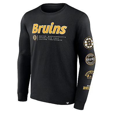 Men's Fanatics Branded Black Boston Bruins Strike the Goal Long Sleeve T-Shirt