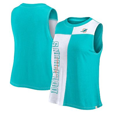 Women's Fanatics Branded Aqua/White Miami Dolphins Script Color Block Tank Top
