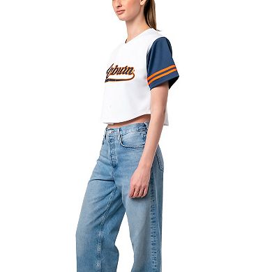 Women's Established & Co. White Auburn Tigers Baseball Jersey Cropped T-Shirt