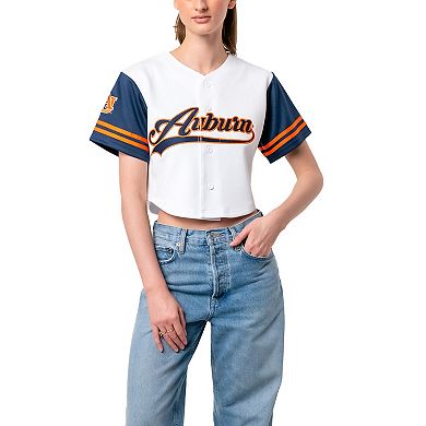 Women's Established & Co. White Auburn Tigers Baseball Jersey Cropped T-Shirt