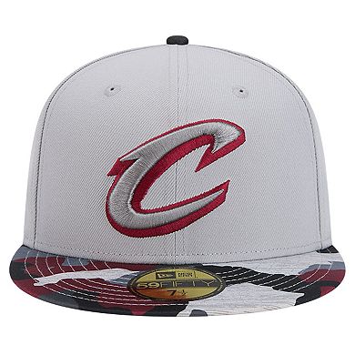 Men's New Era Gray Cleveland Cavaliers Active Color Camo Visor 59FIFTY Fitted Hat
