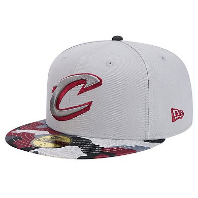 Men's New Era Gray Cleveland Cavaliers Active Color Camo Visor 59FIFTY Fitted Hat