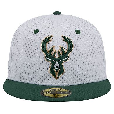 Men's New Era White/Hunter Green Milwaukee Bucks Throwback 2Tone 59FIFTY Fitted Hat