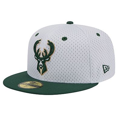 Men's New Era White/Hunter Green Milwaukee Bucks Throwback 2Tone 59FIFTY Fitted Hat