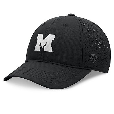 Men's Top of the World Black Michigan Wolverines Liquesce Trucker Adjustable Hat