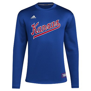 Men's adidas Royal Kansas Jayhawks Reverse Retro Baseball Script Pullover Sweatshirt