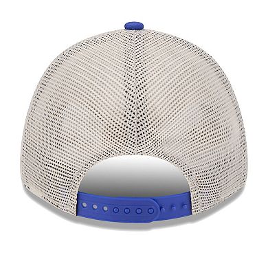 Men's New Era Khaki/Royal Golden State Warriors Throwback Patch Trucker 9FORTY Adjustable Hat