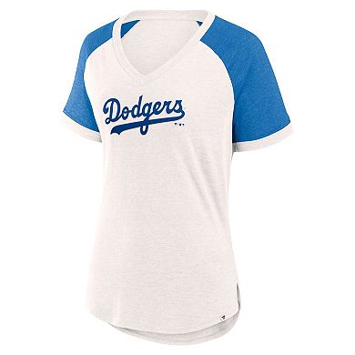 Women's Fanatics Branded White/Royal Los Angeles Dodgers For the Team Slub Raglan V-Neck Jersey T-Shirt